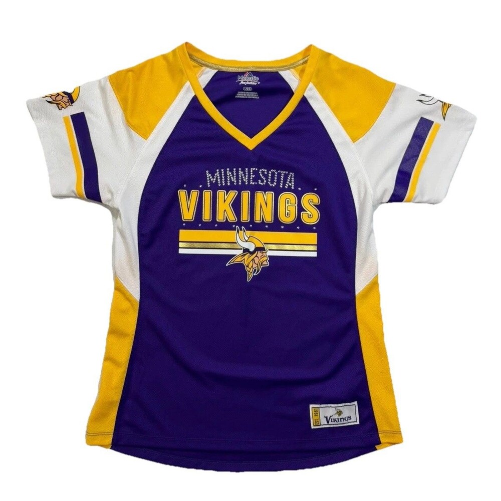 Majestic NFL Fan Fashion Minnesota Vikings Jersey Rhinestones Women’s Sz L